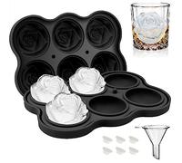 Ice Cube Tray, CAMKYDE 2 Inch Rose Ice Cube Trays, 6 Cavity Silicone Rose Ice Ball Maker Mold, Easy Release Large Ice Cube Mold for Whiskey, Chilling Cocktails, Bourbon, Juice (Black)