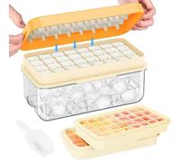Ice Cube Tray - Cube Ice Ice Trays with Lid & Bin for Freezer - Mini Ice Cube Maker - 64pcs Easy Ice Cube Removal - High-Grade, BPA-Free Silicone - 2 Trays 1 Ice Bucket & Scoop (Orange)