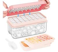 Ice Cube Tray - Cube Ice Ice Trays with Lid & Bin for Freezer - Mini Ice Cube Maker - 64pcs Easy Ice Cube Removal - High-Grade, BPA-Free Silicone - 2 Trays 1 Ice Bucket & Scoop (Pink)