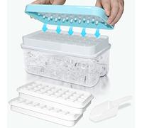 Ice Cube Tray, Food-Grade Ice Cube Moulds with Lid, Release All Ice Cubes in One Second, BPA-Free, 64 Ice Cube Tray (Blue)