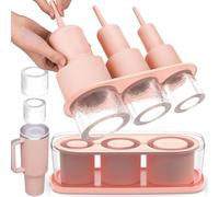 Ice Cube Tray for Stanley Cup, 3 Compartments Thermal Cup Ice Cube Tray, Silicone Ice Cube Tray with Lid and Container, BPA-Free, Ice Cube for 40 oz Tumbler Cups, Ice Drink, Juice, Whiskey (Pink)