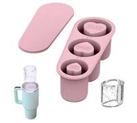 Ice Cube Tray for Stanley Cup 30oz-40oz, Heart Shaped Ice Cube Tray and Mold with Lid and Bin, Silicone Ice Cube Mold for Whiskey, Cocktail, Coffee (Pink)