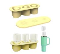 Ice Cube Tray for Stanley Tumbler Cup 30Oz-40Oz,3 Heart Shaper Cylinder Silicone Ice Mold with Lid and Bin for Freezer,Ice Drink, Juice, Whiskey, Coffee (Yellow)