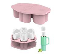 Ice Cube Tray for Stanley Tumbler Cup 30Oz-40Oz,4 Heart Shaper Cylinder Silicone Ice Mold with Lid and Bin for Freezer,Ice Drink, Juice, Whiskey, Coffee (Pink-4 Cylinder)