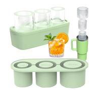 Ice Cube Tray for Tumbler Cup 40 Oz Stanley Cup Silicone Ice Cube Moulds 3Pcs Cylinder Ice Mold Easy Fill & Release Ice Maker with Lid & Bin, for Whiskey Cocktails Coffee Drinks (Green)