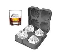 Ice Cube Tray, HANCELANT 2.5inch Ice Cube Molds, 2 Cavity Silicone Rose & 2 Diamond Ice Ball Maker, Easy Release Large Ice Cube Form for Chilling Cocktails, Whiskey, Bourbon & Homemade Juice (Grey)