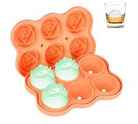 Ice Cube Tray Mold,KANGRUI 6 Cavity Silicone Rose Ice Ball Maker, Easy Release Large Ice Cube Form for Chilled Cocktails, Whiskey, Bourbon & Homemade Juice (ROSE-Orange)