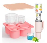 Ice Cube Tray Mold with Lid for Stanley Cup 14-40Oz Tumbler, 4 Hollow Cylinder Ice Cube Molds Ice Mold with Lid and Bin for Chilling Cocktails Whiskey Drinks Coffee,with Stainless Steel Clip (Pink)