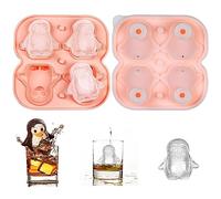 Ice Cube Tray Silicone 4 Compartments Ice Cube Mould Penguin Mould Ice Cube Silicone Ice Cube Mould Small Ice Mould with Lid Ice Cube Tray for Cocktail Whisky Back with Water Injection Funnel
