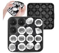 Ice Cube Tray, Silicone Ice Cube Tray with 16 Diamond Ice Cubes with Lid, Chilled Drinks, Whisky and Cocktails, Food Grade Silicone, Reusable
