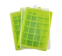 Ice Cube Tray, Silicone Square Ice Trays Easy Release Stackable Ice Cube Mold with Removable Lid, 24 Cavity (2 Pack, Green)