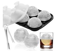 Ice Cube Tray Sphere Silicone 4 XXL Large Ice Ball Mould with Lid Ice Cube Clip 6 cm Death Star Round Silicone Ice Ball Mould Funny Ice Cube Ball for Cocktail, Whisky, Drink