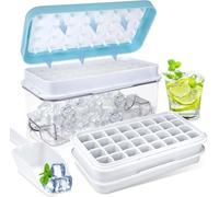Ice Cube Tray, Square Ice Cube Maker with Lid and Bin, Double Layers and Spill-Proof Large Ice Cube Moulds with Scoop, Easy Release & BPA Free 64 Ice Trays for Freezer, Whiskey, Cocktails (Baby Blue)