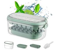 Ice Cube Tray with Carry Handle, Double Layer Ice Cube Tray with Lid and Container, Easy to Release Ice Cube Tray for Round and Square Ice Cubes for DIY Cocktail, Whiskey, Coffee (Green A)
