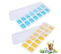 Ice Cube Tray with Lid, 2 Pack Ice Cube Trays, Stackable Flexible Silicone Ice Trays, Reusable Ice Cube Moulds Save Freezer Space, Ice Cubes for Beer and Drinks, Whisky, Cocktails, Blue&Yellow