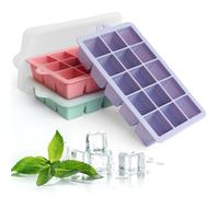 Ice Cube Tray with Lid, 3 Packs 45 Cubes, Silicone Ice Cube Mold Large Reusable Moulds and BPA Free for Whiskey, Cocktail, Drinks&Baby Food, Freezer, Souper（Purple+Pink+Green）