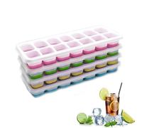 Ice Cube Tray with Lid, 4 Pack Ice Cube Trays, Stackable Flexible Silicone Ice Trays, Reusable Ice Cube Moulds Save Freezer Space, Ice Cubes for Beer, Drinks, Whisky, Cocktails, Blue&Yellow&Green&Pink