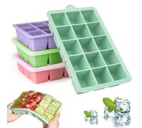 Ice Cube Tray with Lid, 4 Packs 60 Cubes Silicone Ice Cube Moulds, Reusable Ice Cube Tray Silicone and BPA Free for Whiskey, Cocktail, Drinks&Baby Food, Freezer, Souper, 4 Color