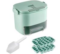 Ice Cube Tray with Lid and Bin, 104 Grids Portable Easy-Release, One-Touch Press Ice Making Box with Drawer and Scoop for Home Office Freezer, Green