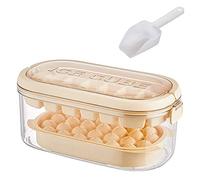 Ice Cube Tray with Lid and Bin, 2 Tier Ice Molds Make 54 Ice Cubes, Stackable Ice Cube Trays with Ice Scraper, Ice Trays for Freezer, Chilling Drinks, Whiskey, Cocktails (Cream)