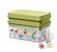 Ice Cube Tray with Lid and Bin, Flexible Ice Cube Trays, ICES Maker Alternative for Freezer, Easy Press to Release, Stackable ICES Tray Mold Set for Whiskey, Coffee, Cocktail (Green 64 pcs 1pcs)