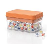 Ice Cube Tray with Lid and Bin, Flexible Ice Cube Trays, ICES Maker Alternative for Freezer, Easy Press to Release, Stackable ICES Tray Mold Set for Whiskey, Coffee, Cocktail (Orange 32 pcs 1pcs)