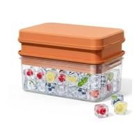 Ice Cube Tray with Lid and Bin, Flexible Ice Cube Trays, ICES Maker Alternative for Freezer, Easy Press to Release, Stackable ICES Tray Mold Set for Whiskey, Coffee, Cocktail (Orange 64 pcs 1pcs)