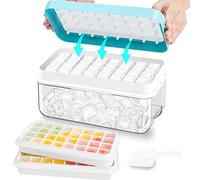 Ice Cube Tray with Lid and Bin, ZZWILLB 64 pcs Ice Trays for Freeze with 2 Trays, Ice Cube Pop Out Tray for Freezer, Ice Cube Molds, BPA Free, Easy Release Stackble Spill-Resistant (Blue)