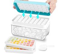 Ice Cube Tray with Lid and Bin, ZZWILLB 64 pcs Ice Trays for Freeze with 2 Trays, Ice Cube Pop Out Tray for Freezer, Ice Cube Molds, BPA Free, Easy Release Stackble Spill-Resistant (Blue)