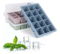 Ice Cube Tray with Lid and Tong, 3 Packs 45 Cubes, Silicone Ice Cube Trays Large Reusable and BPA Free for Whiskey, Cocktail, Drinks&Baby Food, Freezer, Souper(Blue+Pink+Green)