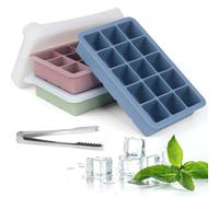 Ice Cube Tray with Lid and Tong, 3 Packs 45 Cubes, Silicone Ice Cube Trays Reusable and BPA Free for Whiskey, Cocktail, Drinks&Baby Food, Freezer, Souper(Pink+Blue+Green)