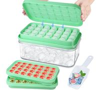 Ice Cube Tray with Lid & Bin, Large Silicone Ice Cube Moulds BPA Free, Easy Press to Release All Ice Cubes in One Second, 2 Pack Reusable Ice Trays for Freezer, Whiskey, Cocktails(Green, with Scoop)