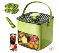 Ice Cube Tray with Lid & Bin, One-Touch Release ICES Cube Moulds, Makes 48 Ice Cubes, Small ICES Machine Countertop for Home/Office/Bar/Kitchen/Camping (Green)