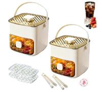 Ice Cube Tray with Lid & Bin, One-Touch Release ICES Cube Moulds, Makes 48 Ice Cubes, Small ICES Machine Countertop for Home/Office/Bar/Kitchen/Camping (White×2)