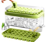 Ice Cube Tray with Lid - BPA Free 64 Pcs Ice Cubes Molds, Freezer with 2 Trays Ice Molds Press to Release All Ice Cube, Flexible Safe Ice Cube Molds Comes with Ice Container, Scoop and Cover (Green)