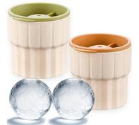 Ice Cube Tray with Lid, Large Leak Proof Ice Ball Mold, 2 Pack 5.5 cm Giant Round Ice Cube Maker, Sphere Ice Cube Moulds for Water, Whiskey, Cocktail, Pudding, Jelly, Milk, Juice (1Green 1Coffee)