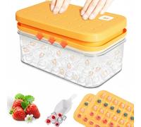 Ice Cube Tray with Lid, Large Silicone Ice Cube Moulds, Release All Ice Cubes in One Second, BPA-Free, Food-Grade,2-Tier,56 Ice Cube Tray (Orange)