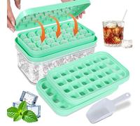 Ice Cube Tray with Lid, Large Silicone Ice Cube Moulds, Release All Ice Cubes in One Second, BPA-Free, Food-Grade,2-Tier,56 Ice Cube Tray (Green)