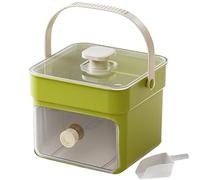 Ice Cube Tray with Lid, Portable Ice Maker, Easy Release Ice Cube Storage Box with Handle, Tongs & Basket, Reusable Ice Cube Maker for Home, Office & Bar (A-GN)