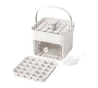 Ice Cube Tray with Lid, Portable Ice Maker, Easy Release Ice Cube Storage Box with Handle, Tongs & Basket, Reusable Ice Cube Maker for Home, Office & Bar (B-WH)