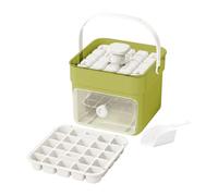 Ice Cube Tray with Lid, Portable Ice Maker, Easy Release Ice Cube Storage Box with Handle, Tongs & Basket, Reusable Ice Cube Maker for Home, Office & Bar (B-GN)
