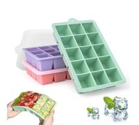 Ice Cube Tray with Lid Silicone Ice Cube Mold, 3 Packs 45 Cubes, Silicone Ice Cube Trays Large Reusable BPA Free Ice Cube Molds for Whiskey, Cocktail, Drinks&Baby Food, Freezer, Souper
