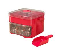 Ice Cube Tray with Waste Bin, Push Button Release Mechanism, Reusable Silicone Baking Mould for Cocktail, Whisky, Coffee, Easy Demoulding without Effort, Compact Design for (Red, 15 x 15 x 10.5 cm)