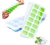Ice Cube Trays 2 Packs Silicone Ice Cube Moulds with No-Spill Removable Lid, Easy-Release Flexible Ice Trays for Freezer, Whiskey, Cocktail and Drink (Blue & Green) (One Size, 2, Count)