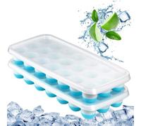 Ice Cube Trays Easy Release-Odor free,Spill Resistant Lid Included,2 Pack, Small Size, Stackable 42 Cubes,Silicone Ice Mold (Blue)