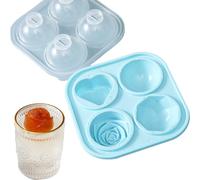 Ice Cube Trays, Ice Cube Moulds with No-Spill Removable Lid, Easy-Release Silicone and Flexible 4 Cavity Rose Flower Shape Ice Maker Tray, Whiskey, Cocktail and Drink (Light Blue)