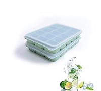 Ice Cube Trays Set of 2, Easy Release 15 Flexible Silicone Ice Cube Molds with Removable Lid Reusable Freezer Ice Trays Stackable for Whiskey, Baby Food, BPA Free (BAMBOO GREEN)