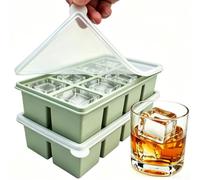 Ice Cube Trays with Lid - Large All Silicone Big Ice Cube Molds for Whiskey & Cocktails - Easy Release, Slow-Melting, Stackable Freezer Tray for Kitchen, Coffee - Large 8 Cubes Green 2 Pack