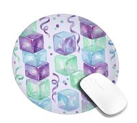Ice Cubes Small Mouse Pad, Modern Playful Swirls Polka Dots Summer Violet Round Rubber Non Slip Portable Cloth Mousepad Accessories for Office Home Computer Laptop Round 8x8 Inch