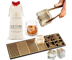 Ice Designer Tray - Craft Modern Ice Molds for Whiskey, Bourbon, & Cocktails in 5 Seconds - Whiskey Ice Mold Ice Cube Stamp - Bartender Accessories for Clear Ice Cocktails by Ash Harbor (Patterns)